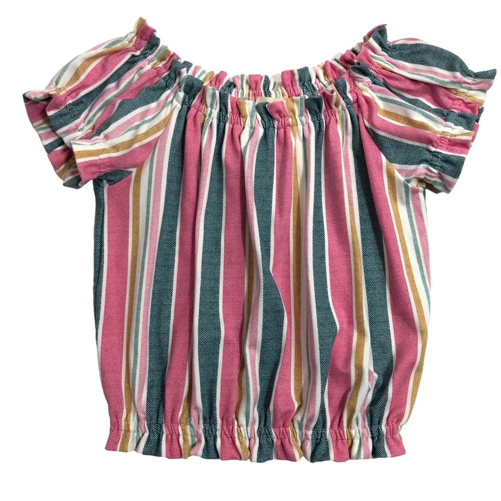 SHOSHO Top Shorts Set Size 10 Pink Stripes Comfortable Elastic Waist
